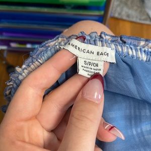 Ruffle sleeve blue plaid crop top